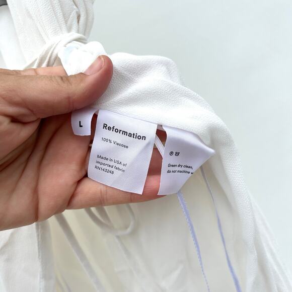 Reformation Peppermint Dress Ivory White Wedding Bridal Maxi Large V-Neck - Picture 8 of 12